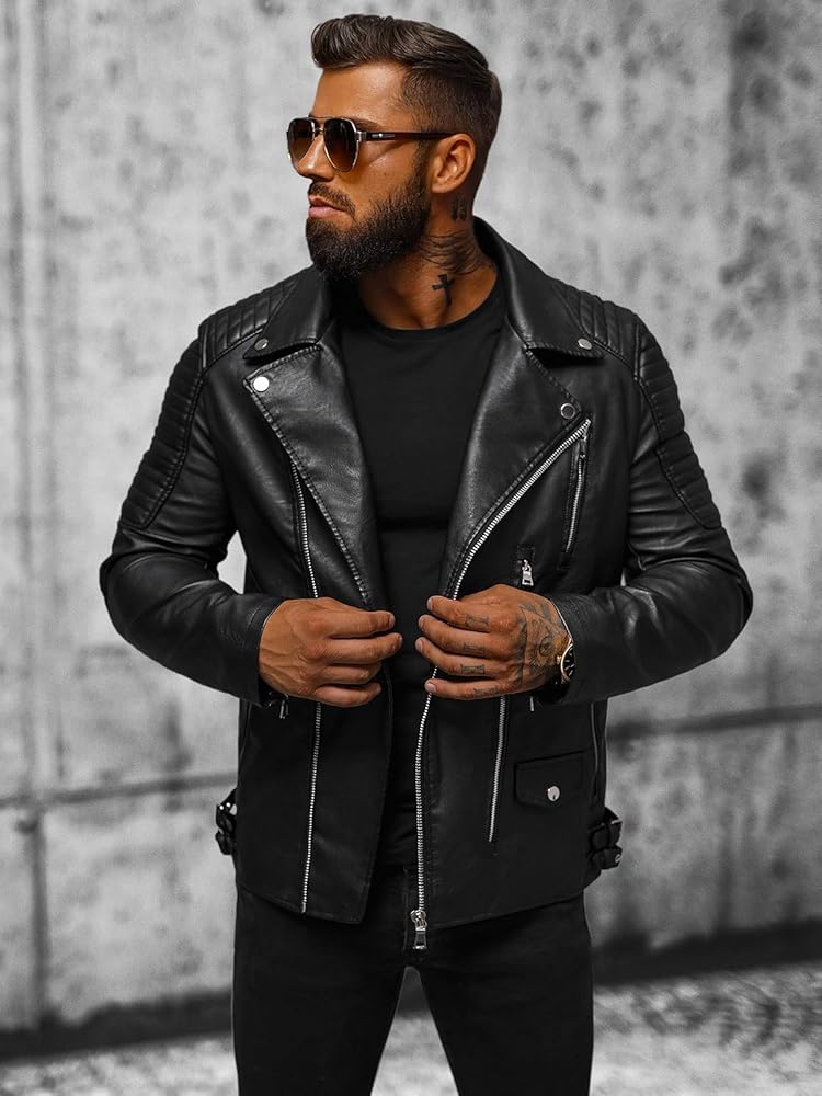 新品　LUSTER FAKE LEATHER JACKET Faux leather jacket - Men | MANGO China